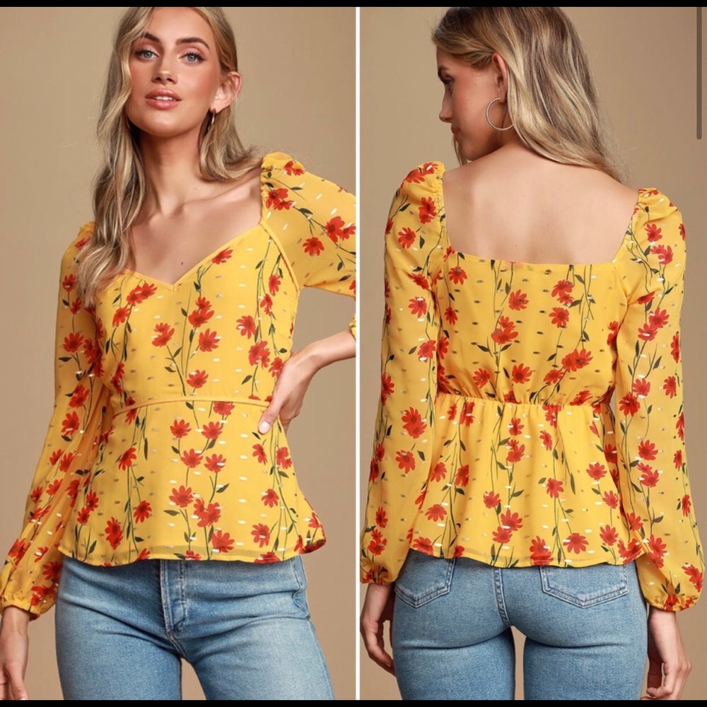 LULUS Raelyn Peplum Floral Blouse Size L